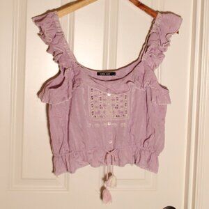Love Sam Nordstrom Crop top Lavender embroidery tassels Size large